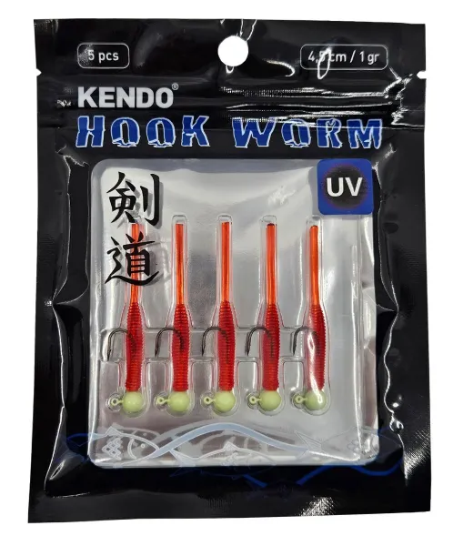 Kendo Hook Worm Jighead+Lrf Silikonu 1gr+4.5cm 5 Adet
